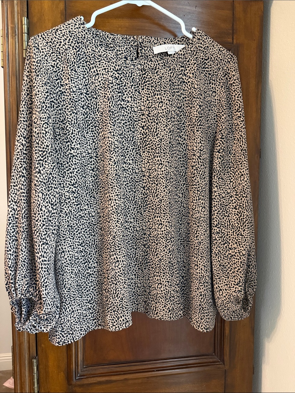 LOFT Neutral Animal Print Long Sleeve Blouse - Beige and Black